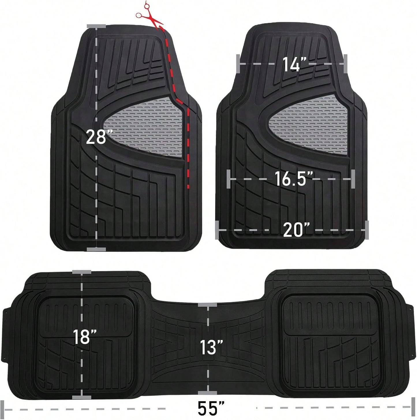 FH Group Car Floor Mats- Heavy-Duty Rubber Floor Mats For Cars, Universal Fit Full Set, Trimmable Automotive Floor Mats, Climaproof Floor Mats For