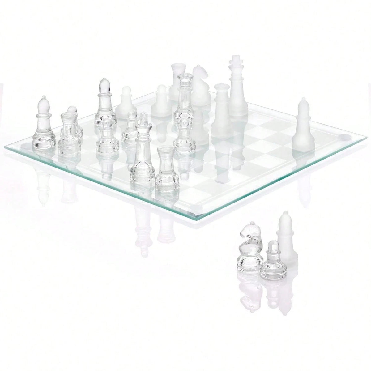 Fine Glass Chess Set, Modern Clear Chess Board Set With Solid Clear Frosted Chess Pieces 9.7'' Crystal Chess Board Set, Felt Padding Included