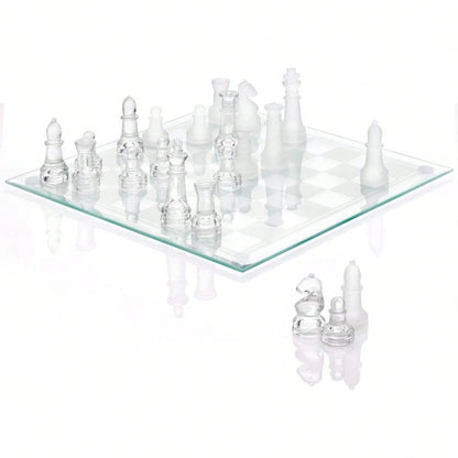 Fine Glass Chess Set, Modern Clear Chess Board Set With Solid Clear Frosted Chess Pieces 9.7'' Crystal Chess Board Set, Felt Padding Included