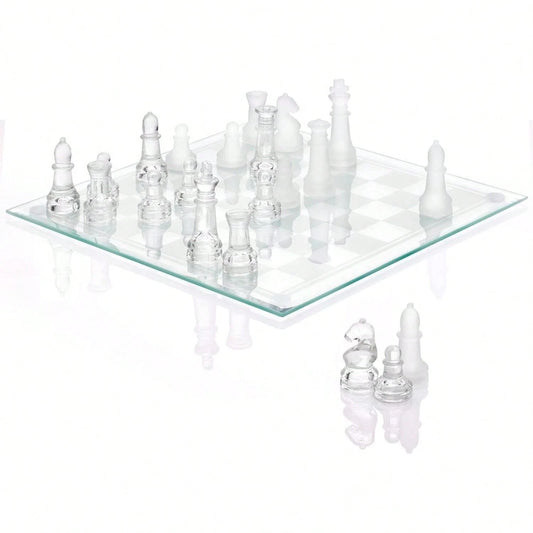 Fine Glass Chess Set, Modern Clear Chess Board Set With Solid Clear Frosted Chess Pieces 9.7'' Crystal Chess Board Set, Felt Padding Included