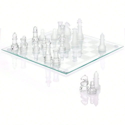 Fine Glass Chess Set, Modern Clear Chess Board Set With Solid Clear Frosted Chess Pieces 9.7'' Crystal Chess Board Set, Felt Padding Included