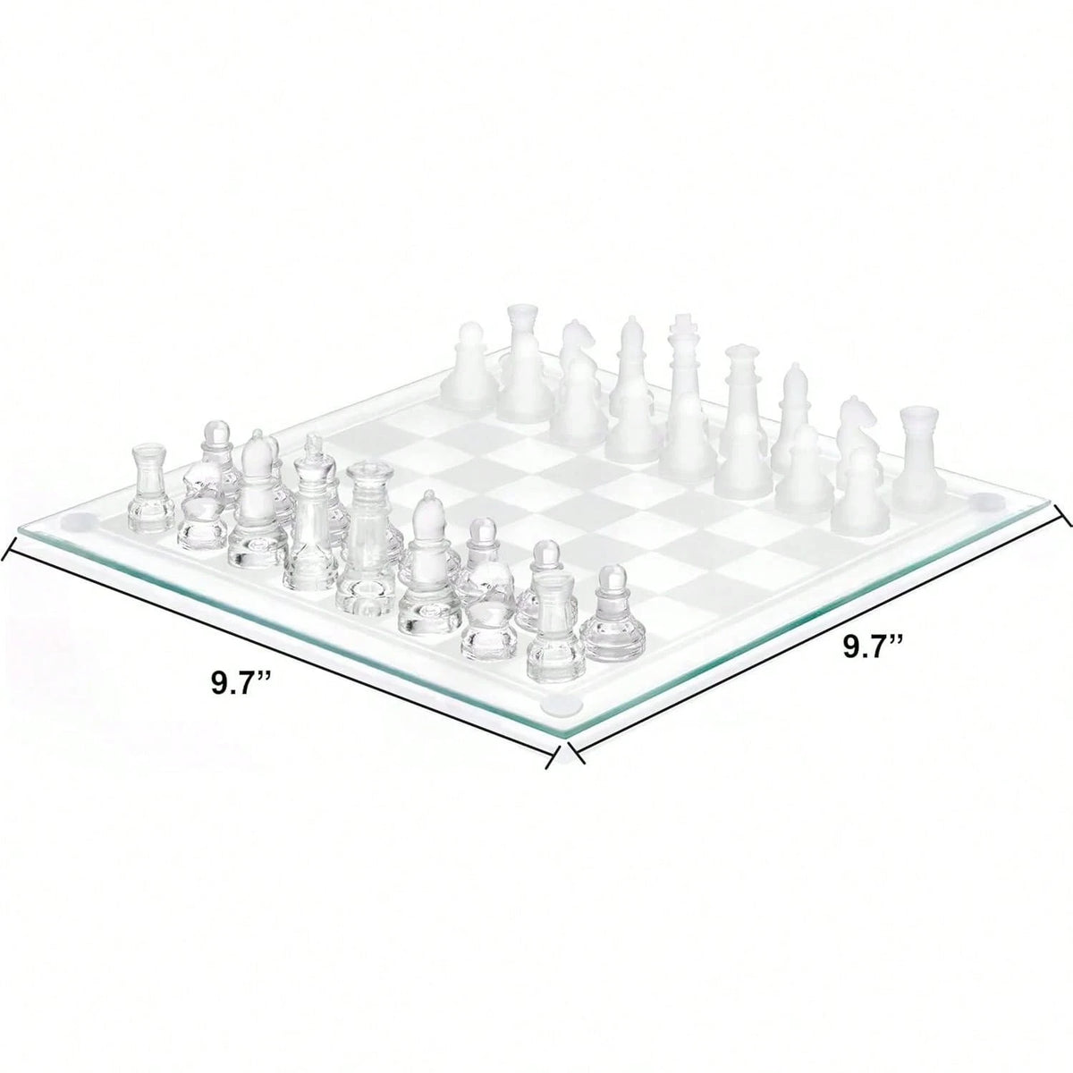 Fine Glass Chess Set, Modern Clear Chess Board Set With Solid Clear Frosted Chess Pieces 9.7'' Crystal Chess Board Set, Felt Padding Included