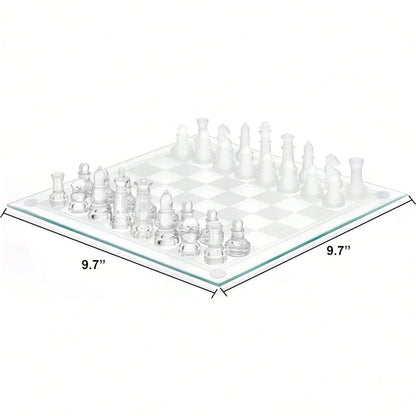 Fine Glass Chess Set, Modern Clear Chess Board Set With Solid Clear Frosted Chess Pieces 9.7'' Crystal Chess Board Set, Felt Padding Included
