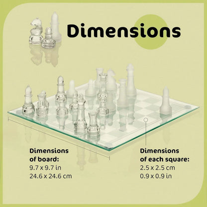 Fine Glass Chess Set, Modern Clear Chess Board Set With Solid Clear Frosted Chess Pieces 9.7'' Crystal Chess Board Set, Felt Padding Included
