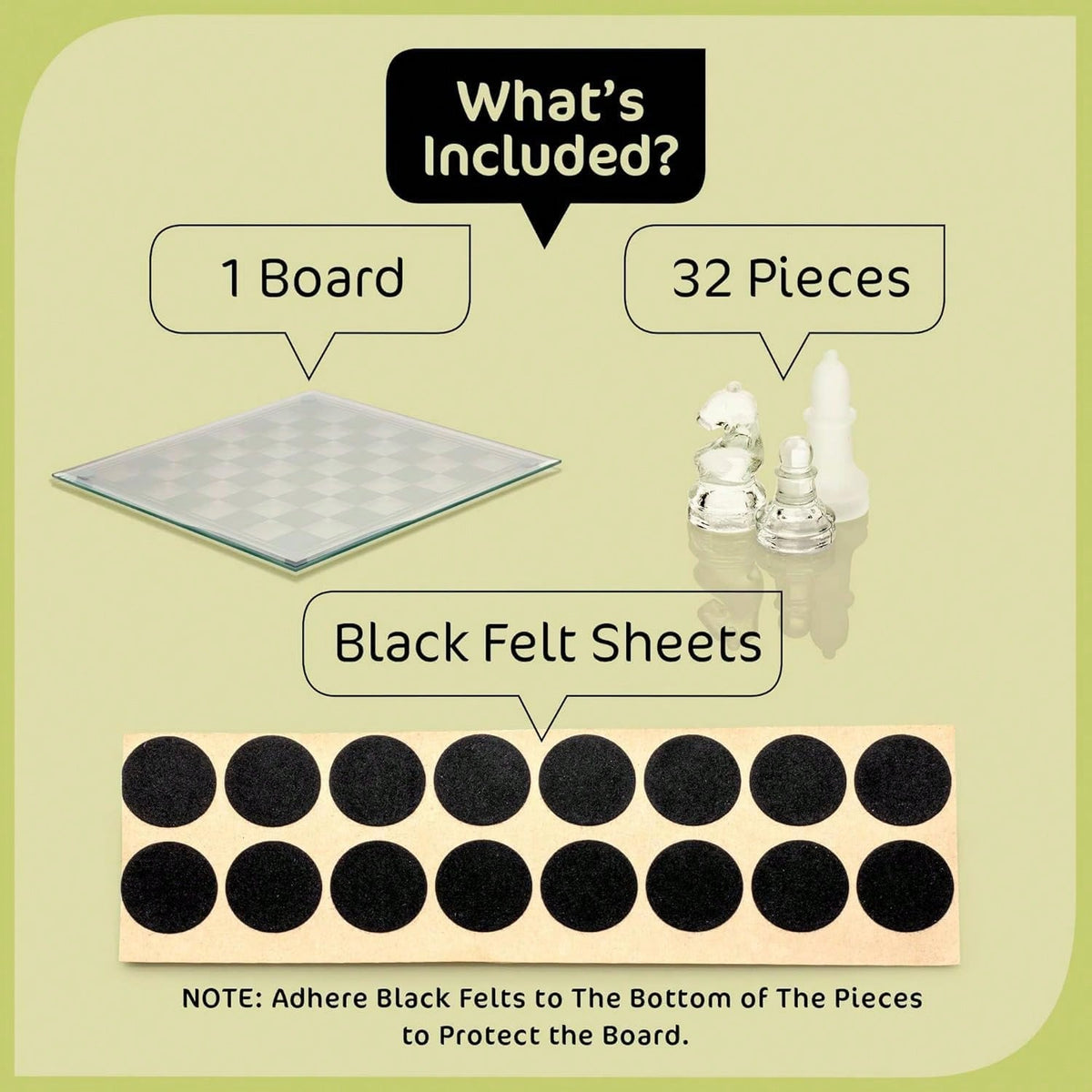 Fine Glass Chess Set, Modern Clear Chess Board Set With Solid Clear Frosted Chess Pieces 9.7'' Crystal Chess Board Set, Felt Padding Included