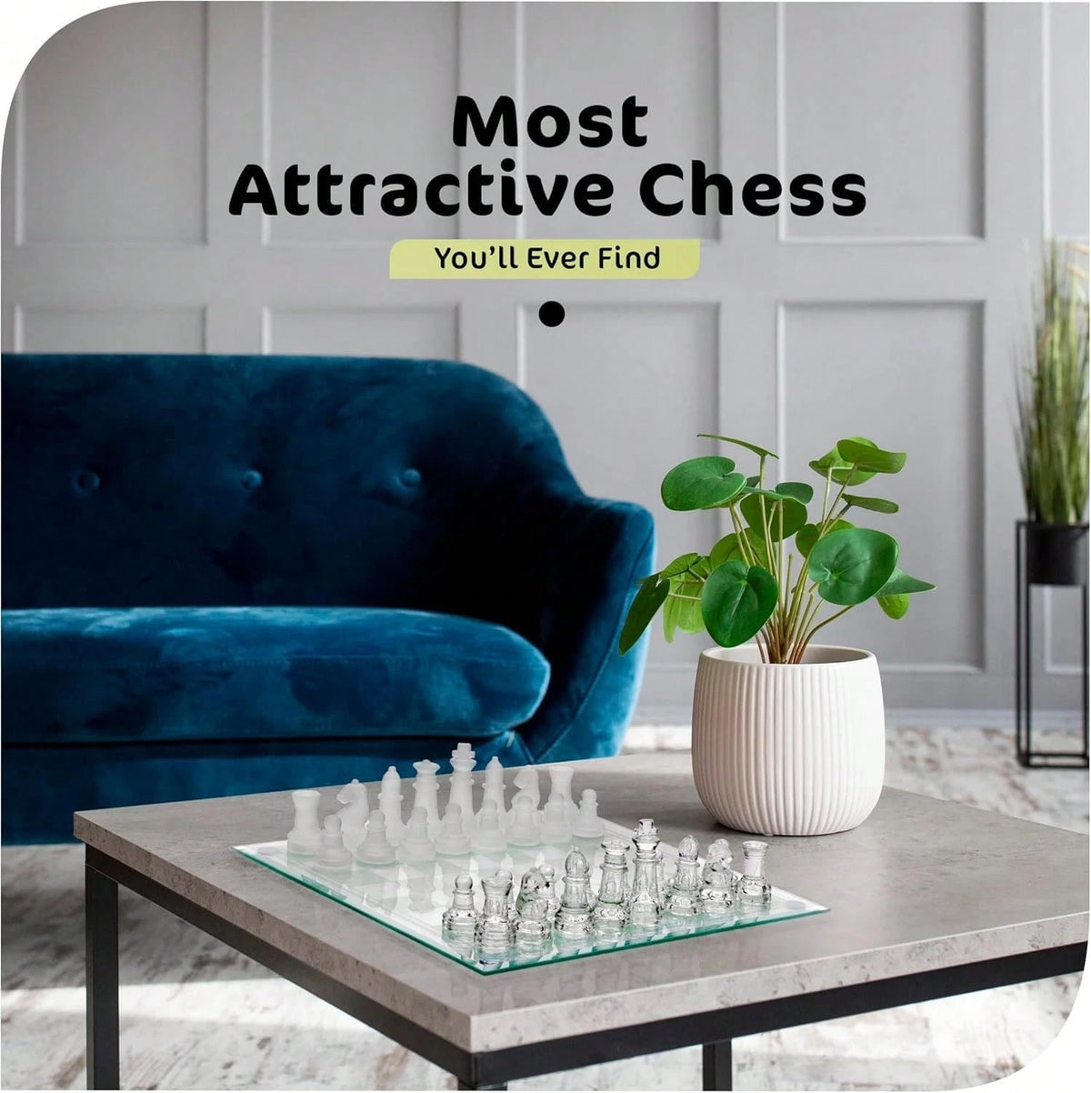 Fine Glass Chess Set, Modern Clear Chess Board Set With Solid Clear Frosted Chess Pieces 9.7'' Crystal Chess Board Set, Felt Padding Included