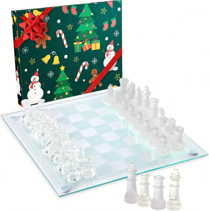 Fine Glass Chess Set, Modern Clear Chess Board Set With Solid Clear Frosted Chess Pieces 9.7'' Crystal Chess Board Set, Felt Padding Included