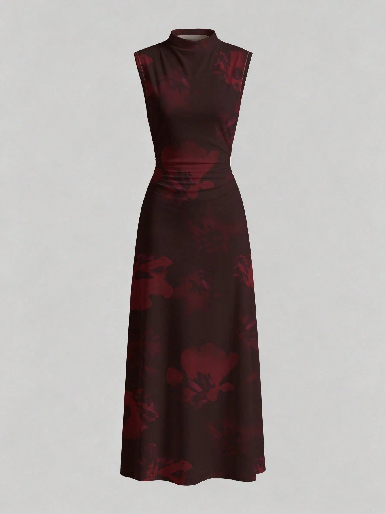 Firerie New Minimalist Elegant Romantic Date Dinner Daily Commute Dark Blue Small Stand Collar Sleeveless Cinched Waist Pleated A-Line Maxi Dress Autumn