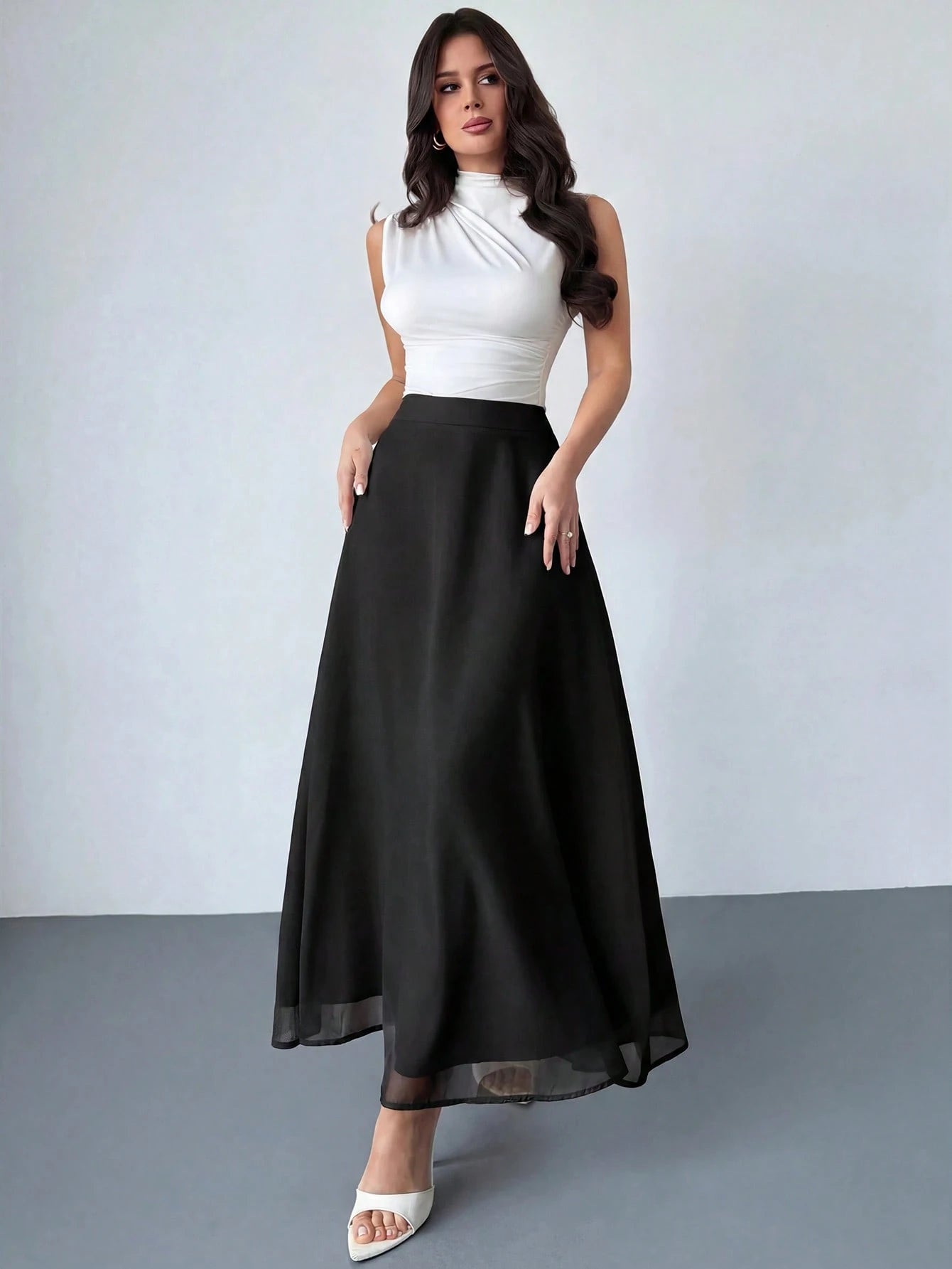 Firerie Women's Black Winter Classy Elegant Dining Chiffon Skirt,Minimalist Date Vacation Beach Flowy A-Line Pleated Zipper Design Everyday Commute