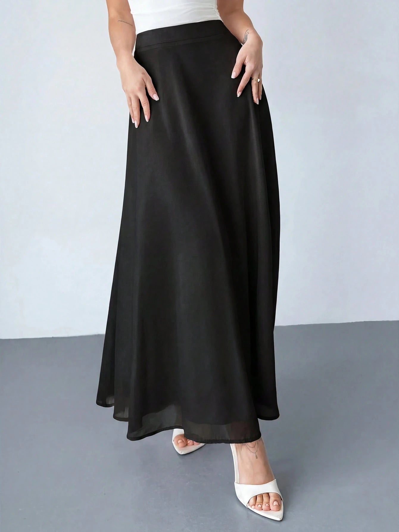 Firerie Women's Black Winter Classy Elegant Dining Chiffon Skirt,Minimalist Date Vacation Beach Flowy A-Line Pleated Zipper Design Everyday Commute