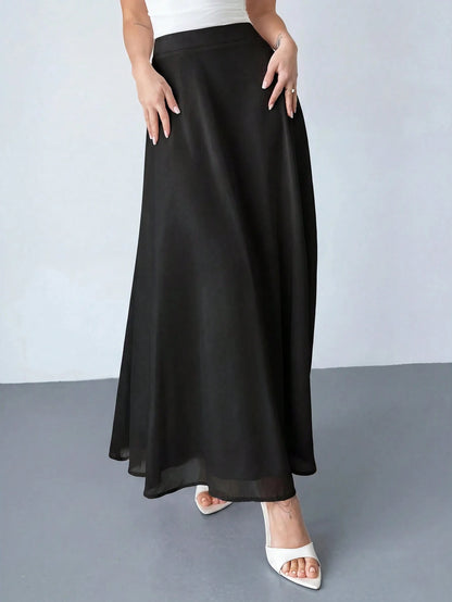 Firerie Women's Black Winter Classy Elegant Dining Chiffon Skirt,Minimalist Date Vacation Beach Flowy A-Line Pleated Zipper Design Everyday Commute