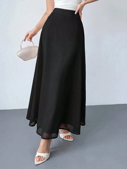 Firerie Women's Black Winter Classy Elegant Dining Chiffon Skirt,Minimalist Date Vacation Beach Flowy A-Line Pleated Zipper Design Everyday Commute