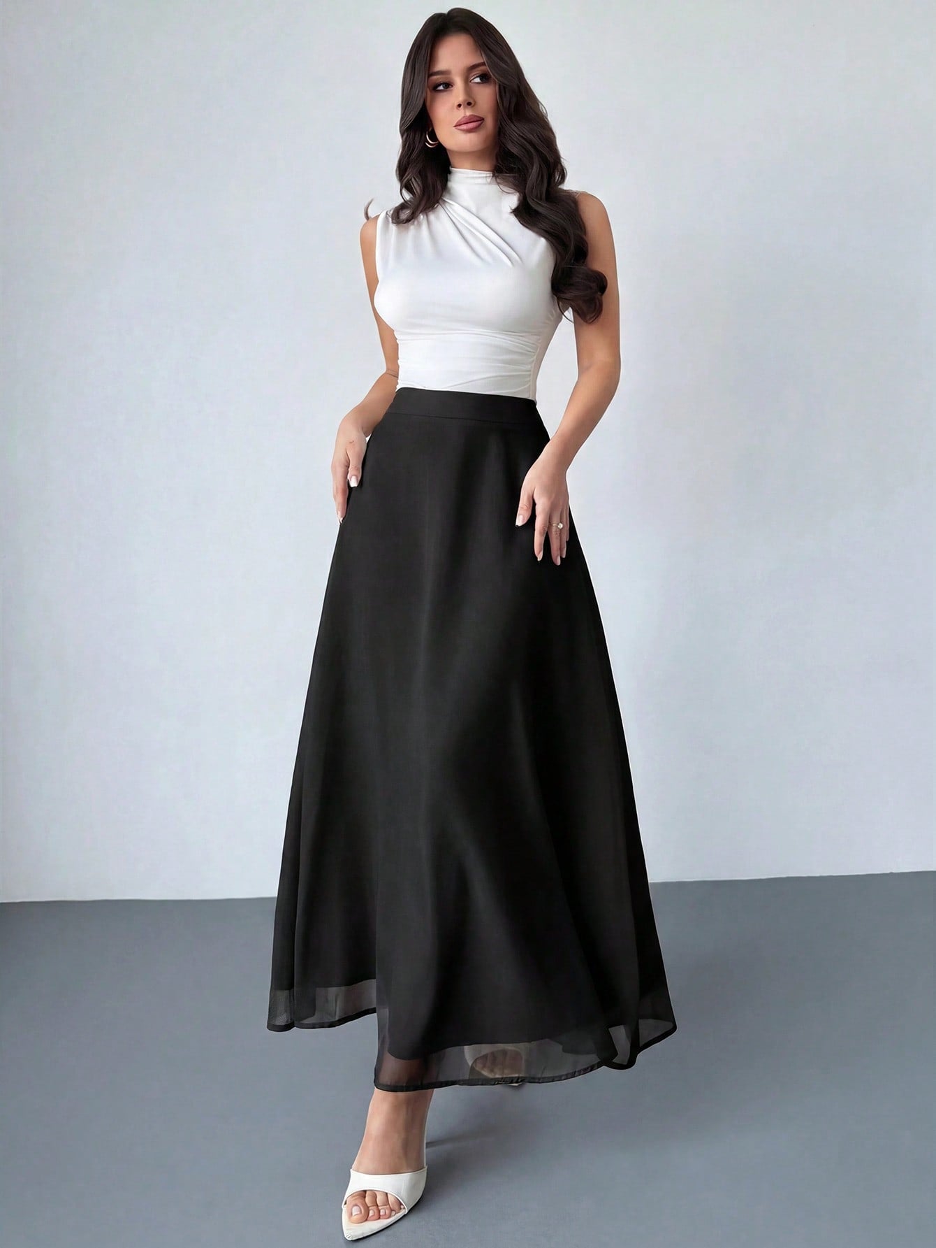 Firerie Women's Black Winter Classy Elegant Dining Chiffon Skirt,Minimalist Date Vacation Beach Flowy A-Line Pleated Zipper Design Everyday Commute