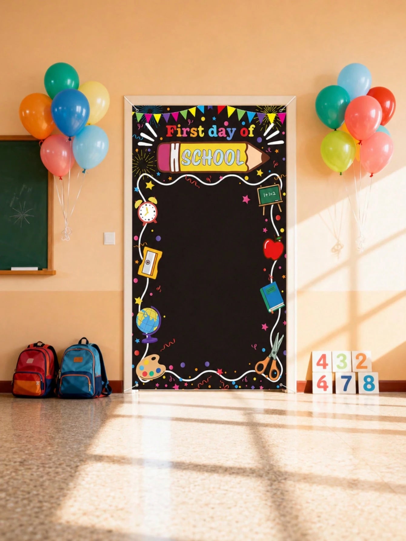 First Day Of School Backdrop Decoration, Pencil Apple Alarm Clock Blackboard Design, Large Size Welcome Back To School Photo Backdrop Classroom Banner Photo Booth Prop Kindergarten Preschool Elementar
