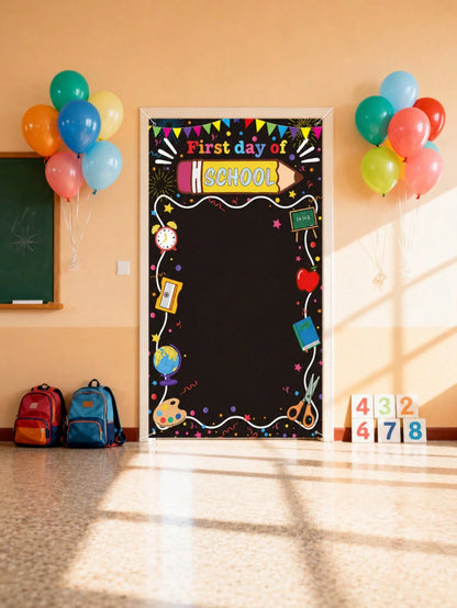 First Day Of School Backdrop Decoration, Pencil Apple Alarm Clock Blackboard Design, Large Size Welcome Back To School Photo Backdrop Classroom Banner Photo Booth Prop Kindergarten Preschool Elementar
