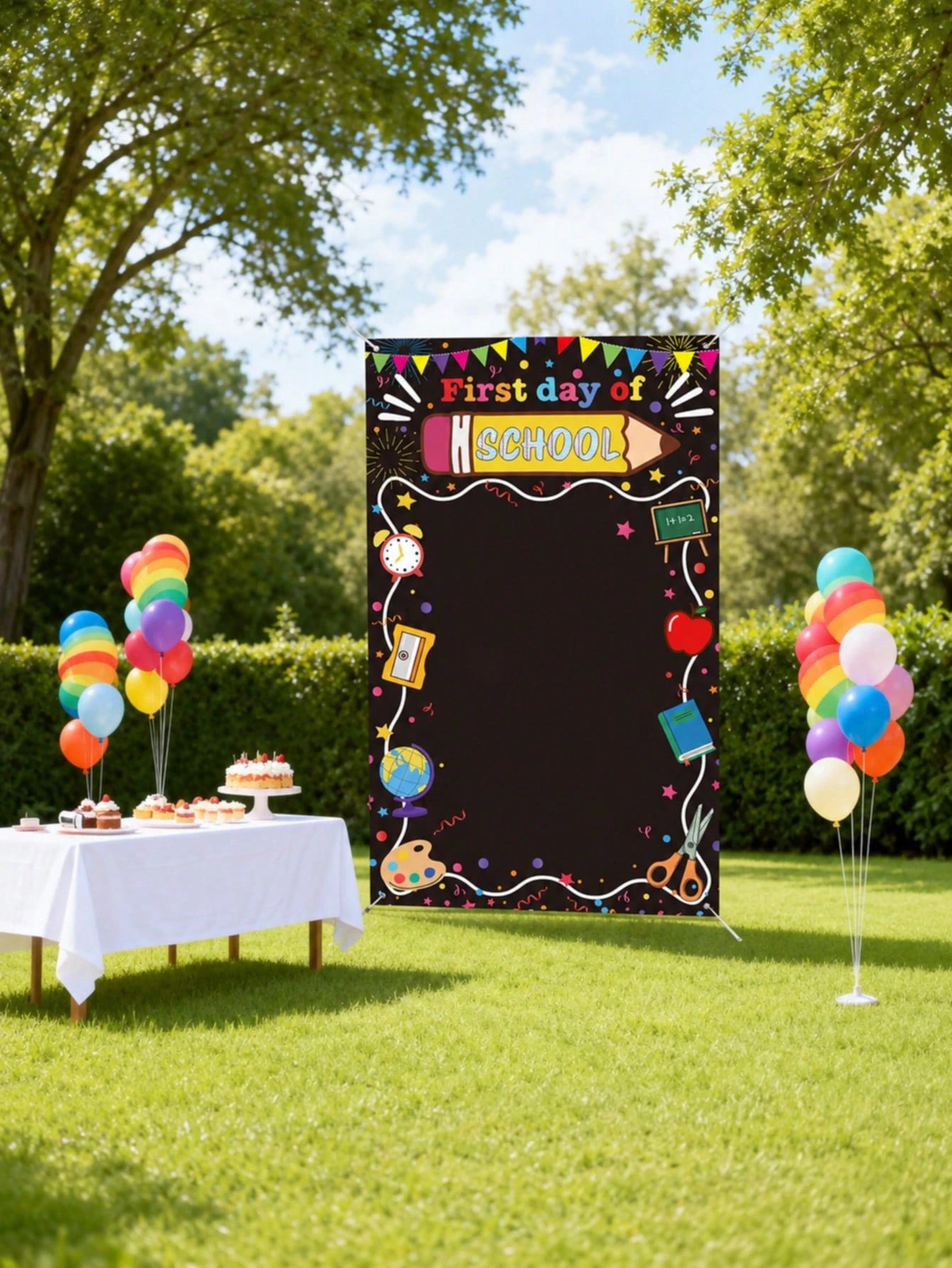 First Day Of School Backdrop Decoration, Pencil Apple Alarm Clock Blackboard Design, Large Size Welcome Back To School Photo Backdrop Classroom Banner Photo Booth Prop Kindergarten Preschool Elementar