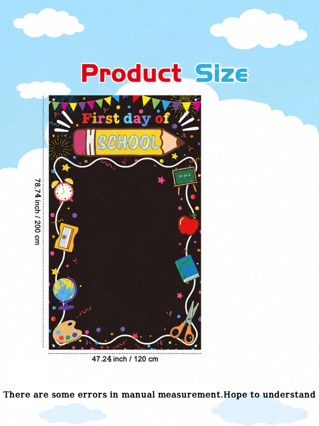 First Day Of School Backdrop Decoration, Pencil Apple Alarm Clock Blackboard Design, Large Size Welcome Back To School Photo Backdrop Classroom Banner Photo Booth Prop Kindergarten Preschool Elementar