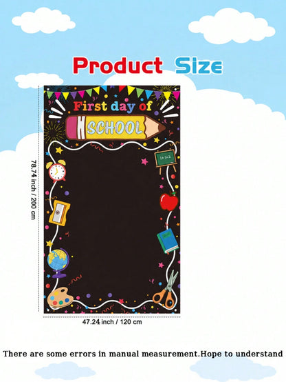 First Day Of School Backdrop Decoration, Pencil Apple Alarm Clock Blackboard Design, Large Size Welcome Back To School Photo Backdrop Classroom Banner Photo Booth Prop Kindergarten Preschool Elementar