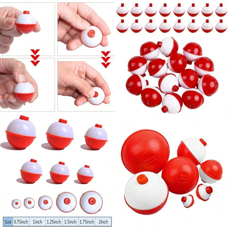 Fishing Bobbers Hard ABS Push Button Round Buoy Red/White Fishing Floats Bobbers Party Decoration
