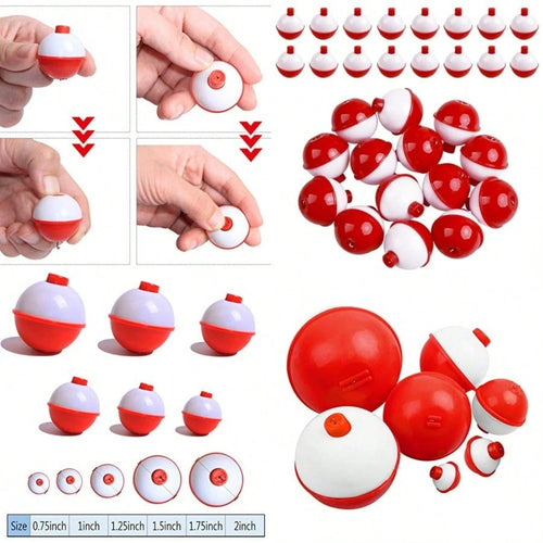 Fishing Bobbers Hard ABS Push Button Round Buoy Red/White Fishing Floats Bobbers Party Decoration
