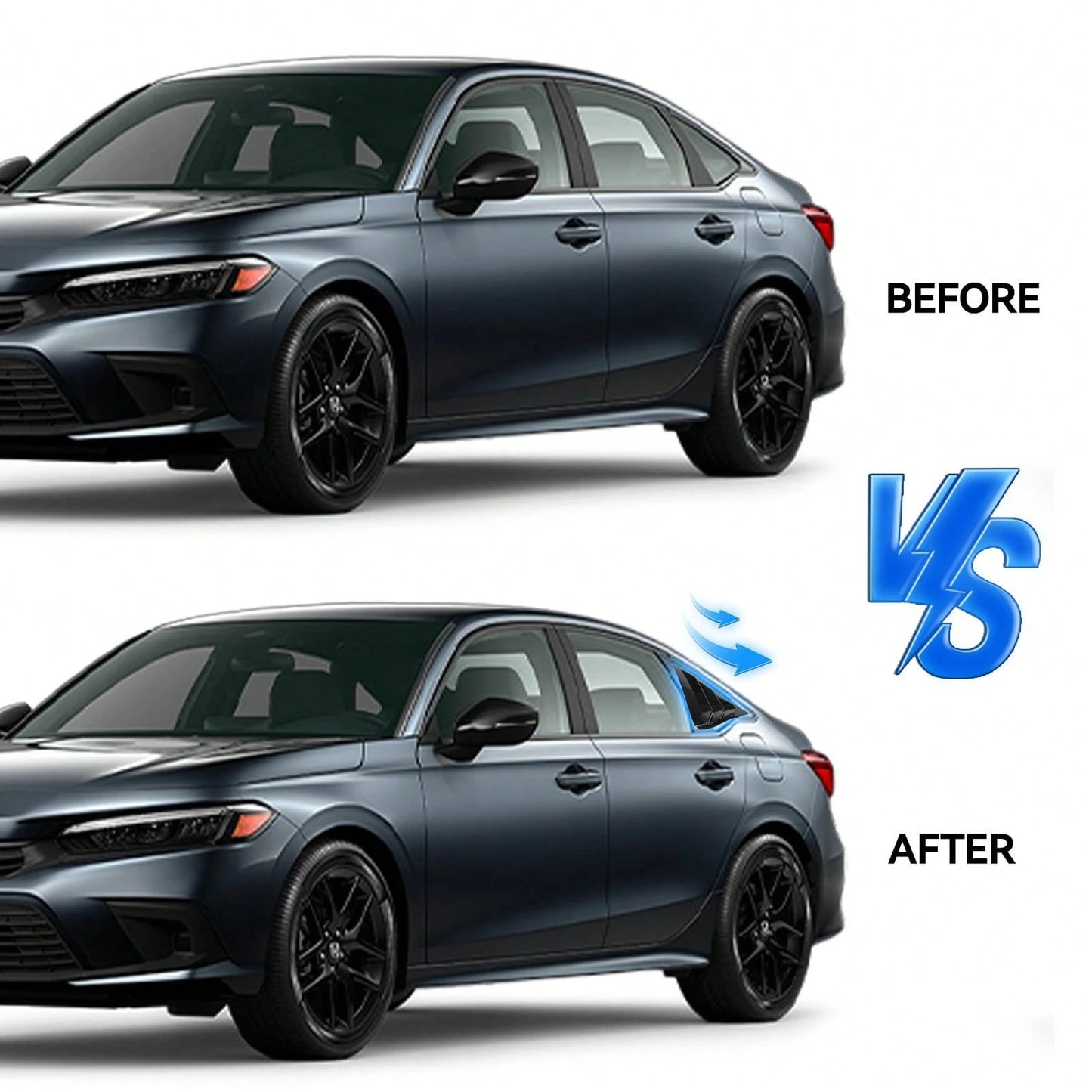 Fits 2022-2025 Civic 11th Sedan Side Window Louver Vent Gloss Black, Vehicle Accessory, Sleek Design, Durable Construction, Modern Vehicle Accessory, Sturdy Build