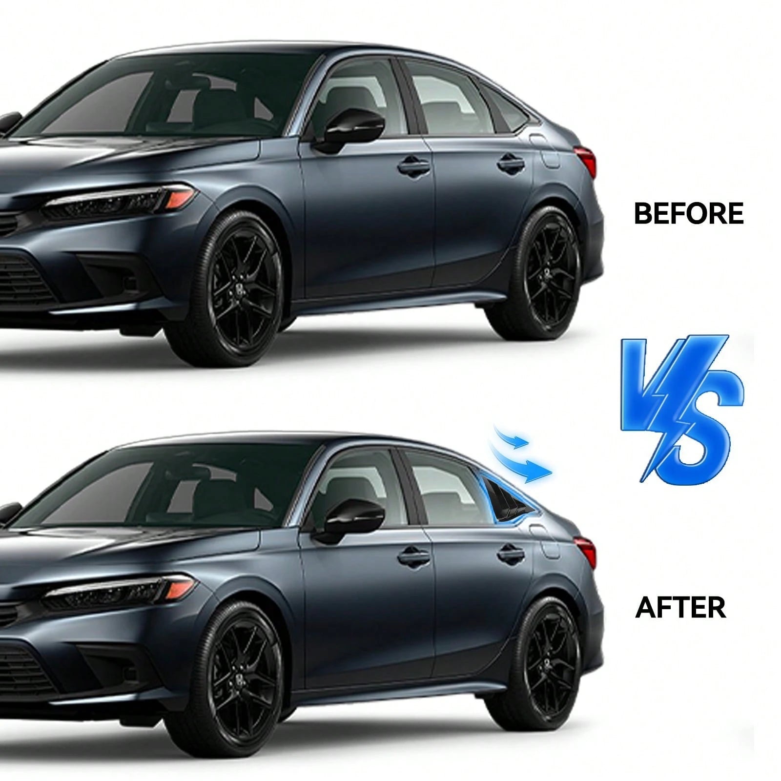 Fits 2022-2025 Civic 11th Sedan Side Window Louver Vent Gloss Black, Vehicle Accessory, Sleek Design, Durable Construction, Modern Vehicle Accessory, Sturdy Build