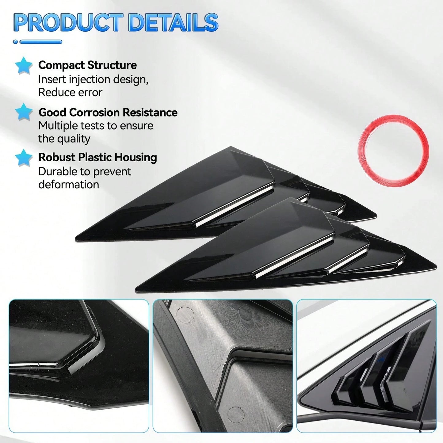 Fits 2022-2025 Civic 11th Sedan Side Window Louver Vent Gloss Black, Vehicle Accessory, Sleek Design, Durable Construction, Modern Vehicle Accessory, Sturdy Build
