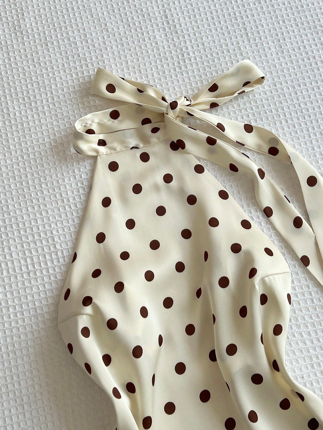 Flirla Elegant French Retro Polka Dot Fabric Halter Backless Sexy Chic Minimalist Versatile Summer Blouse For Women