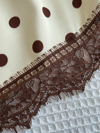 Flirla Elegant French Retro Polka Dot Fabric Halter Backless Sexy Chic Minimalist Versatile Summer Blouse For Women