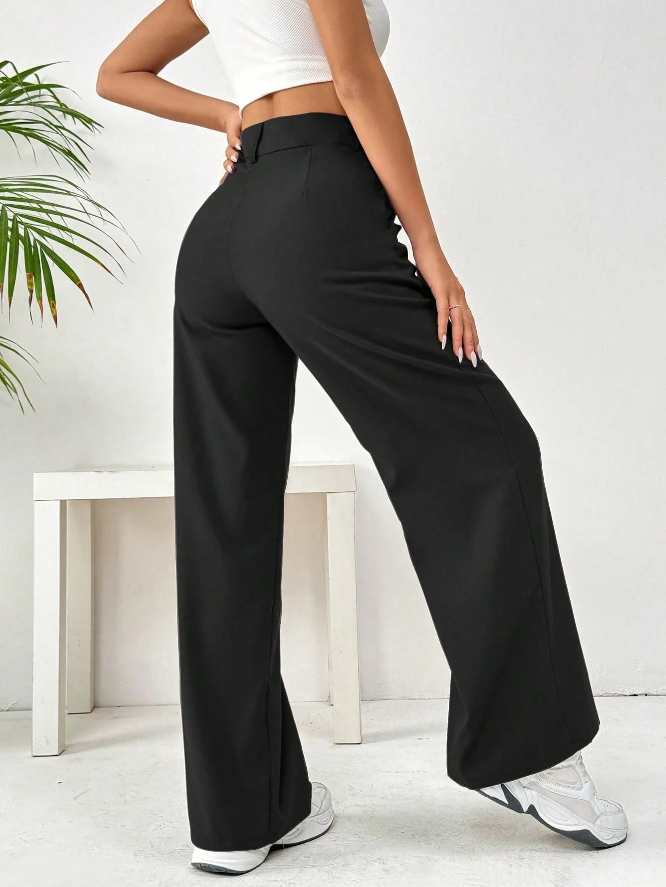 Flirla Front Button Zipper Side Pocket Long Pants Fall Cloth For Women