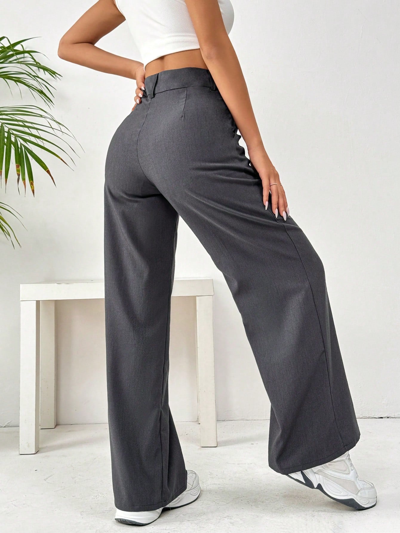 Flirla Front Button Zipper Side Pocket Long Pants Fall Cloth For Women