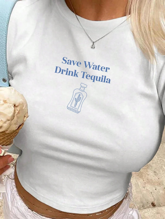 Flirla Plus Size Women's Summer Casual Round Neck Short Sleeve T-Shirt With Slogan Print Graphic Tees Women Tops