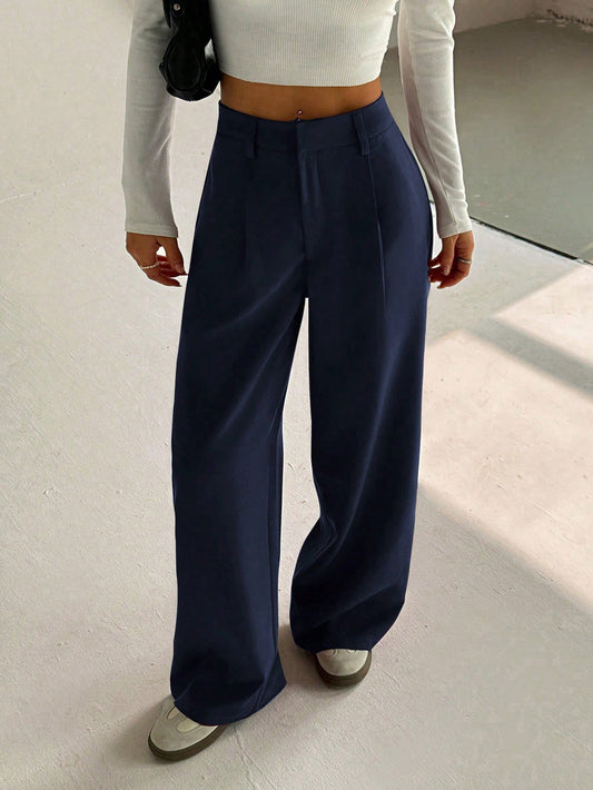 Flirla Women's High-End Elegant Slim Fit Casual Wide Leg Pants Fall Cloth For Women