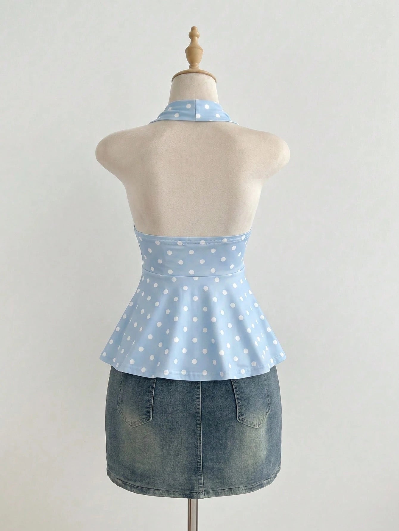 Flirla Women's Minimalist Polka Dot Metal Decor Halter Neck Tank Top, Summer