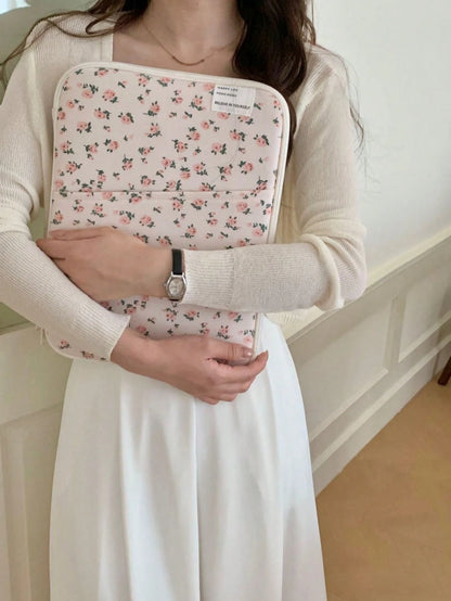 Floral Laptop Bag, Compatible With IPad/Compatible With Macbook 10-11 Inch 13-14 Inch, Multi Pocket Storage Accessories, Cute Tablet Inner Baglaptop Bag For Women Macbook Case College Essentials Back