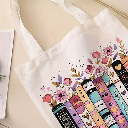 Flower Book Pattern Printed Casual Tote Bag Single Shoulder Shopping Bag Reusable Fashion Backpack Multifunctional Handbag Printed Shopping Bag