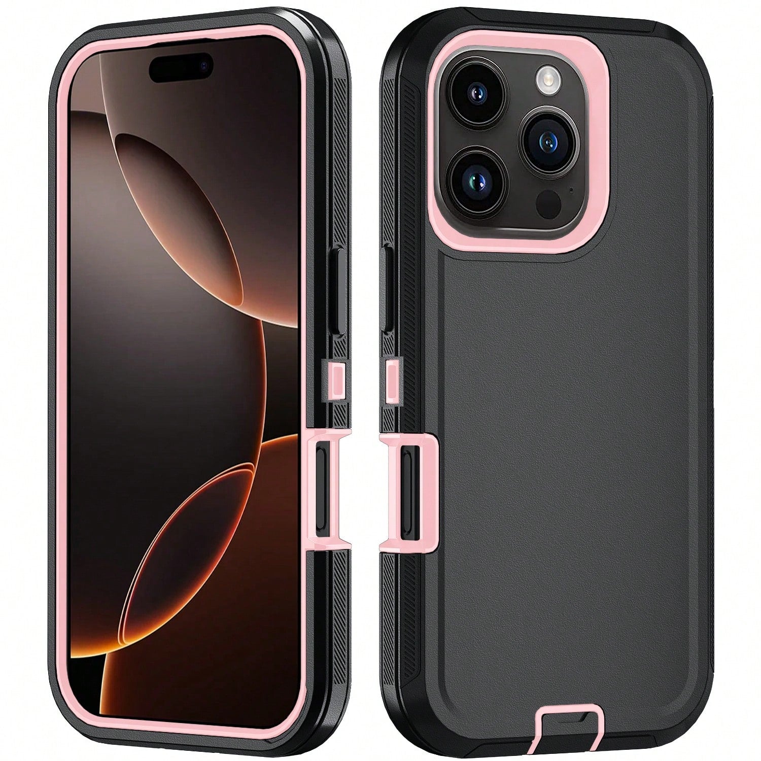 FOGEEK Black Pink Military-Grade Anti-Drop Military-Grade Anti-Drop Shockproof Basic Military Grade Anti-Fall Basic Shock-Proof Drop-Proof Anti-Slip 3-In-1 Heavy Duty Protective Phone Case Compatible