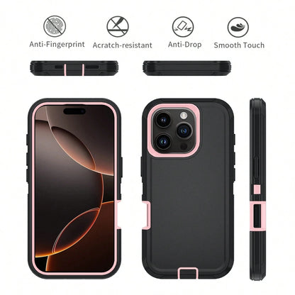 FOGEEK Black Pink Military-Grade Anti-Drop Military-Grade Anti-Drop Shockproof Basic Military Grade Anti-Fall Basic Shock-Proof Drop-Proof Anti-Slip 3-In-1 Heavy Duty Protective Phone Case Compatible