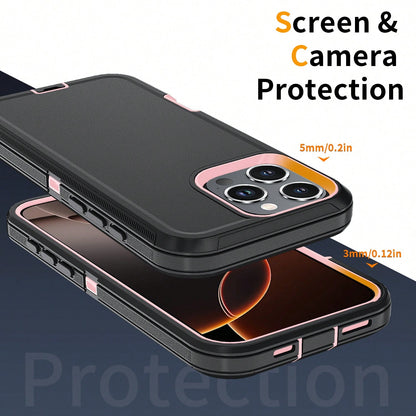 FOGEEK Black Pink Military-Grade Anti-Drop Military-Grade Anti-Drop Shockproof Basic Military Grade Anti-Fall Basic Shock-Proof Drop-Proof Anti-Slip 3-In-1 Heavy Duty Protective Phone Case Compatible