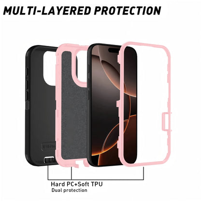 FOGEEK Black Pink Military-Grade Anti-Drop Military-Grade Anti-Drop Shockproof Basic Military Grade Anti-Fall Basic Shock-Proof Drop-Proof Anti-Slip 3-In-1 Heavy Duty Protective Phone Case Compatible