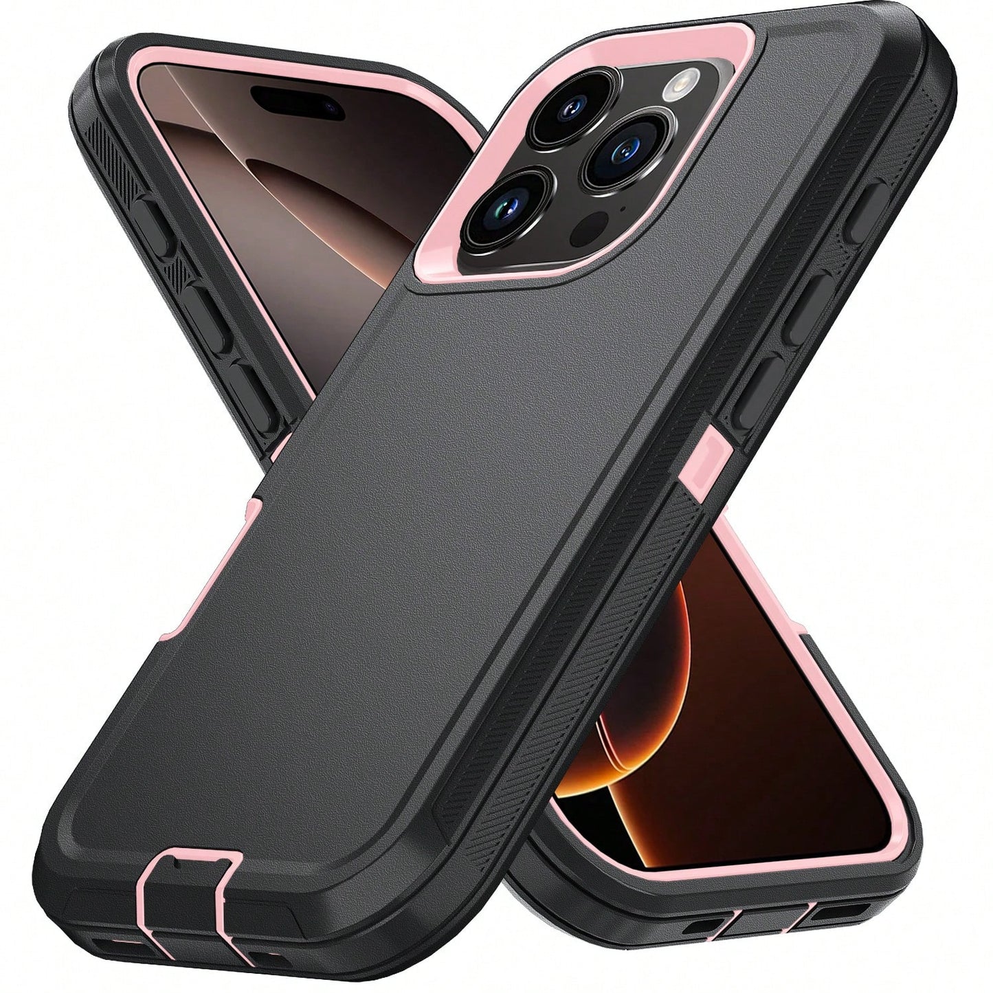 FOGEEK Black Pink Military-Grade Anti-Drop Military-Grade Anti-Drop Shockproof Basic Military Grade Anti-Fall Basic Shock-Proof Drop-Proof Anti-Slip 3-In-1 Heavy Duty Protective Phone Case Compatible