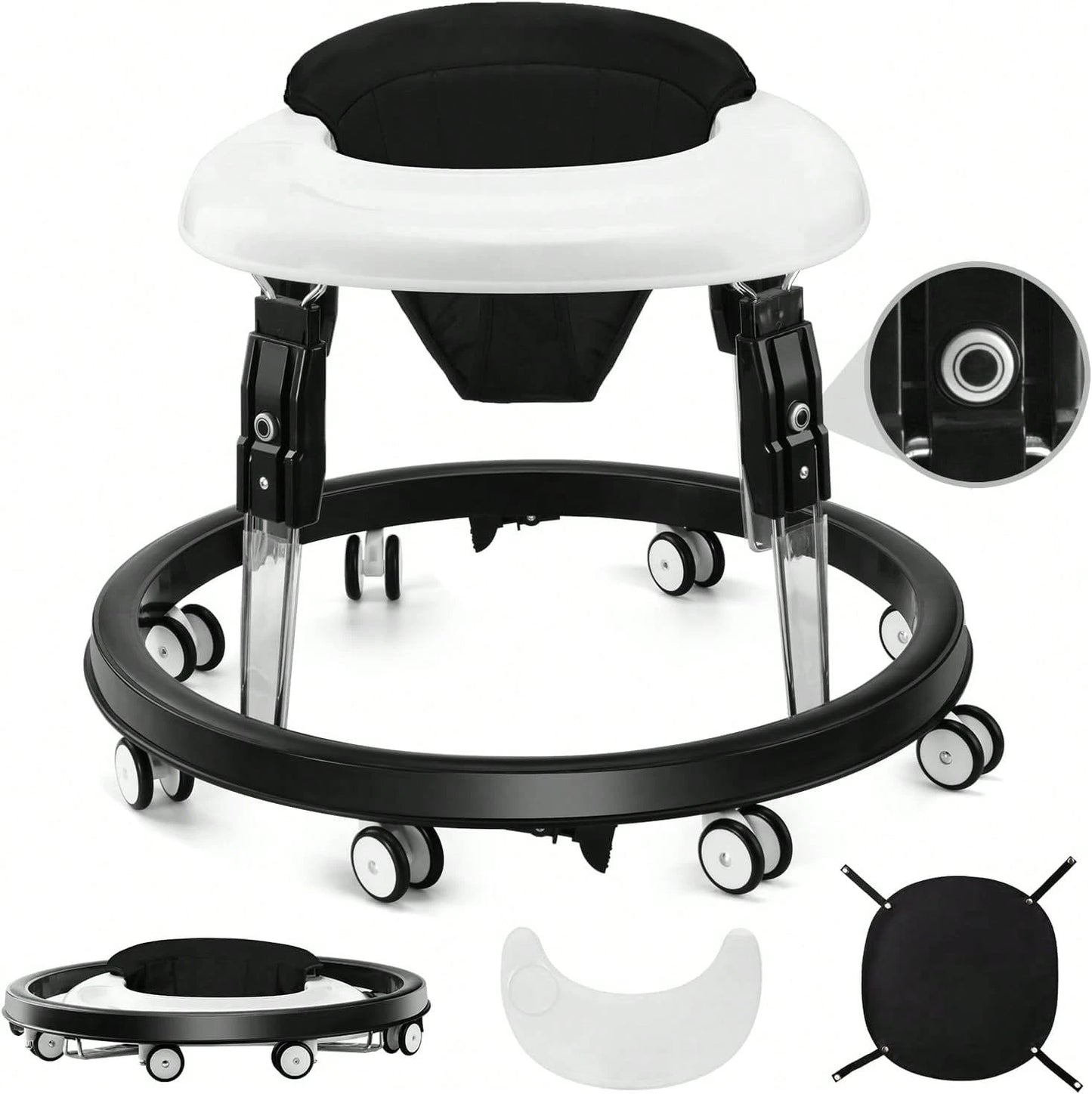 Foldable Baby Walker Activity Center W/ Wheels,Height Adjustable W/ Dinner Plate & Foot Pad For 6-18 Months Babies Infant Boys Girls,, Green