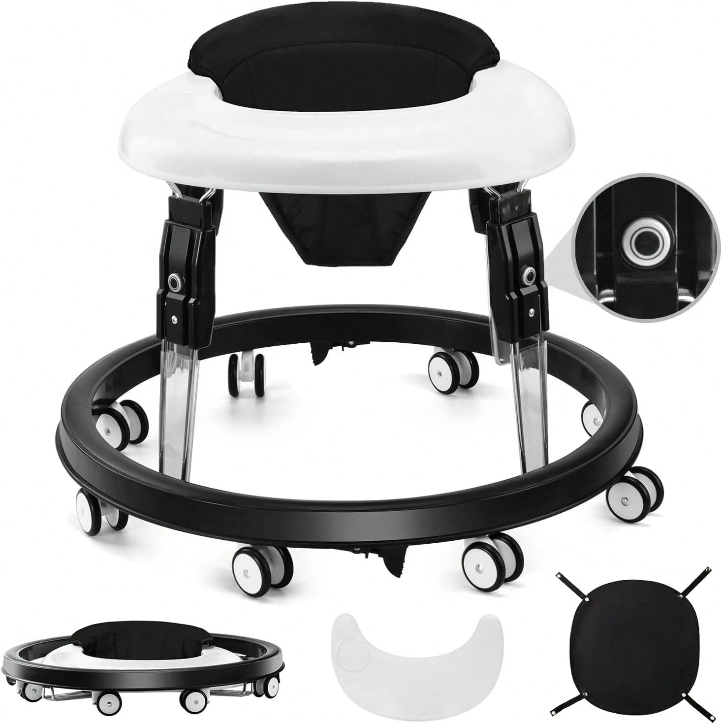 Foldable Baby Walker Activity Center W/ Wheels,Height Adjustable W/ Dinner Plate & Foot Pad For 6-18 Months Babies Infant Boys Girls,, Green