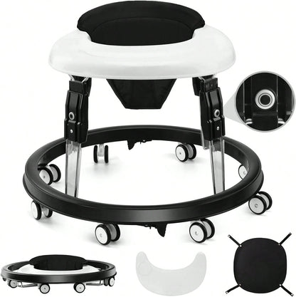 Foldable Baby Walker Activity Center W/ Wheels,Height Adjustable W/ Dinner Plate & Foot Pad For 6-18 Months Babies Infant Boys Girls,, Green