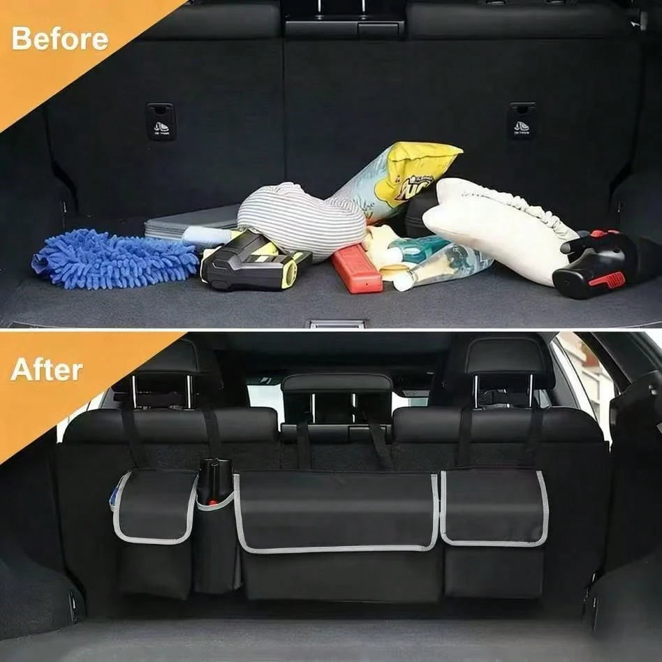 Foldable Car Backseat Organizer, Hanging Trunk Storage Bag With Large Capacity Pockets, Water-Resistant Auto Trunk Organizer For Car, SUV, Minivan, Universal Fit Vehicle Organizer For Trunk