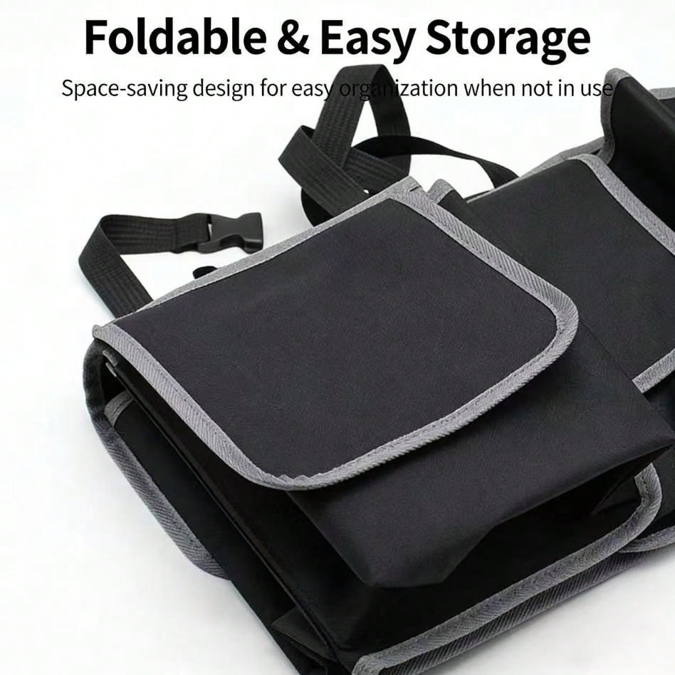 Foldable Car Backseat Organizer, Hanging Trunk Storage Bag With Large Capacity Pockets, Water-Resistant Auto Trunk Organizer For Car, SUV, Minivan, Universal Fit Vehicle Organizer For Trunk