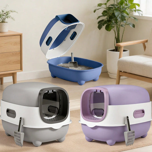 Foldable Cats Litter Box For Home, Enclosed Cats Litter Box With Lid And Scoop, Large Size Anti-Splashing Easy To-Clean, Front Entry And Exit
