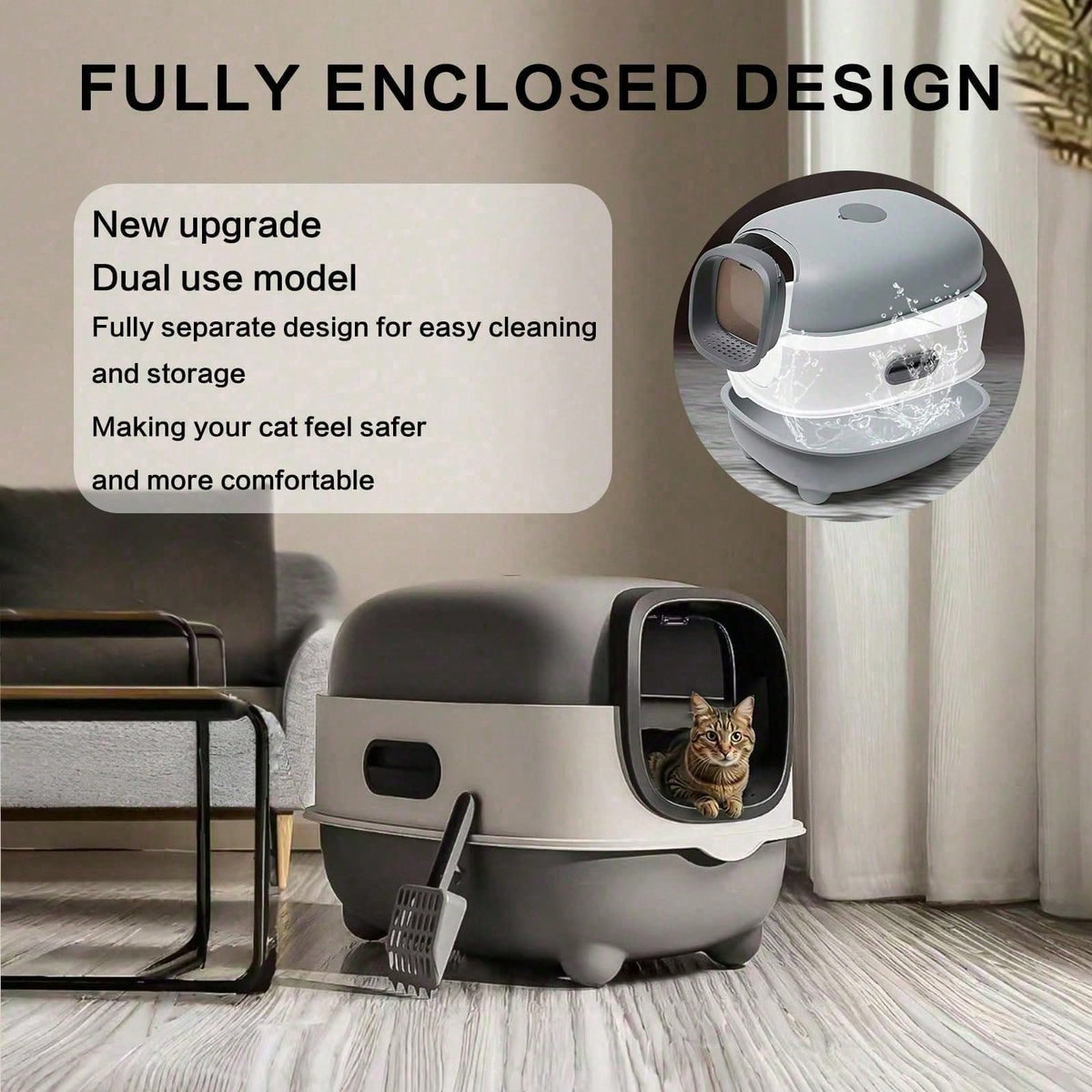 Foldable Cats Litter Box For Home, Enclosed Cats Litter Box With Lid And Scoop, Large Size Anti-Splashing Easy To-Clean, Front Entry And Exit