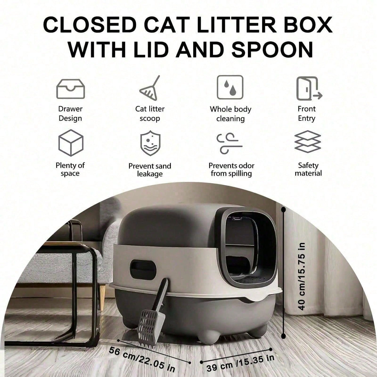 Foldable Cats Litter Box For Home, Enclosed Cats Litter Box With Lid And Scoop, Large Size Anti-Splashing Easy To-Clean, Front Entry And Exit