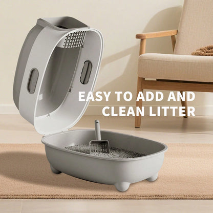 Foldable Cats Litter Box For Home, Enclosed Cats Litter Box With Lid And Scoop, Large Size Anti-Splashing Easy To-Clean, Front Entry And Exit